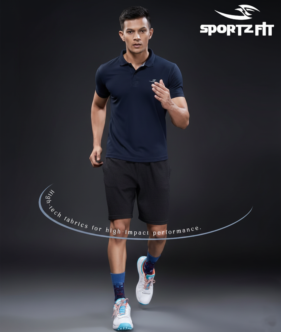 Men Collar Neck T-Shirt  | Navy Blue | XXL |  SBT10